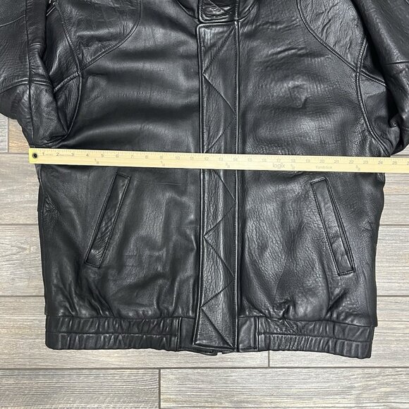 VTG John Ashford Leather Bomber Jacket Large Black Genuine New Zealand Lambskin - Picture 12 of 16